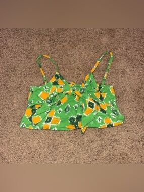 aerie Green & Yellow Floral Tie-Front Cami